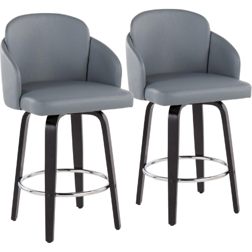 Dahlia 25" Counter Stool in Grey Leatherette, Black Wood, & Chrome (Set of 2)